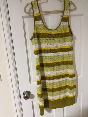 Express Striped Knit Mini Dress in Olive, Lime, White & Yellow